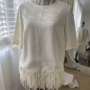 Elegant White Fringe Hem Women's Top